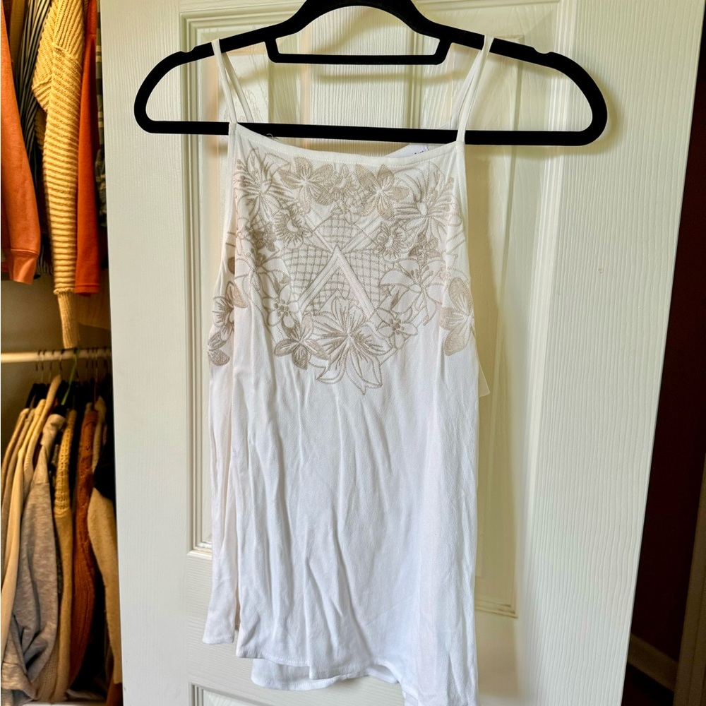 Eyeshadow White Asymmetrical Embellished Camisole
